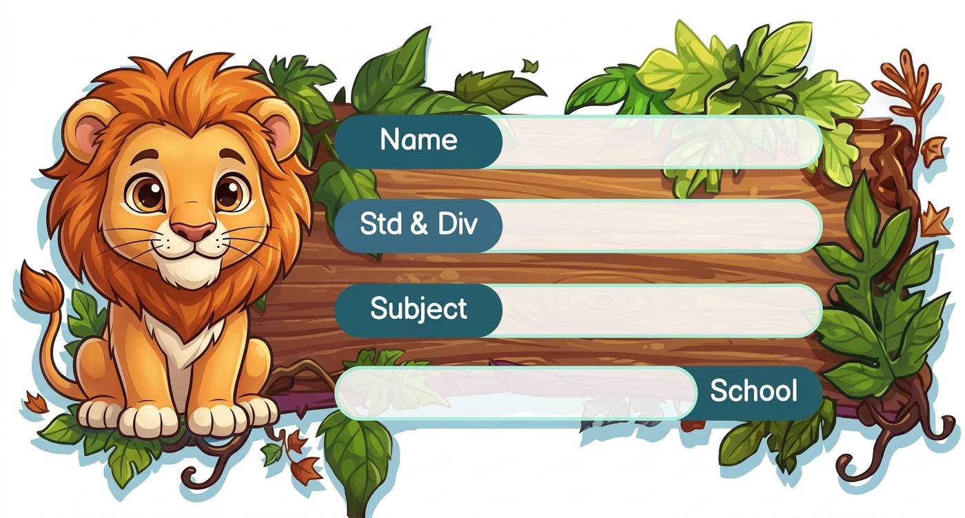 Rectangle shape Lion theme Labels for Kids - 10 Labels