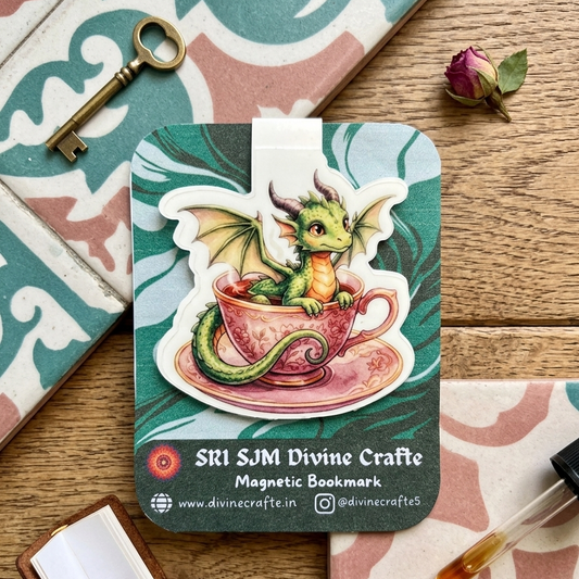Baby Dragon Teacup Magnetic Bookmark | Fantasy Bookmark | Cute Dragon Gift for Book Lovers