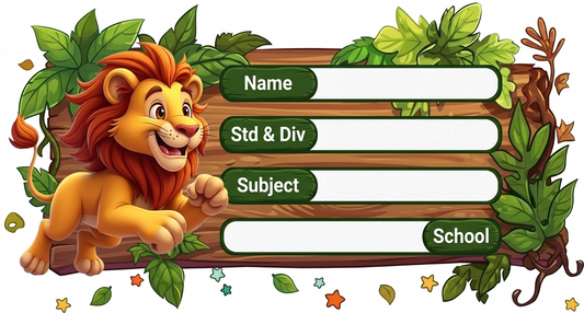 Rectangle shape Jumping Lion theme Labels for Kids - 10 Labels