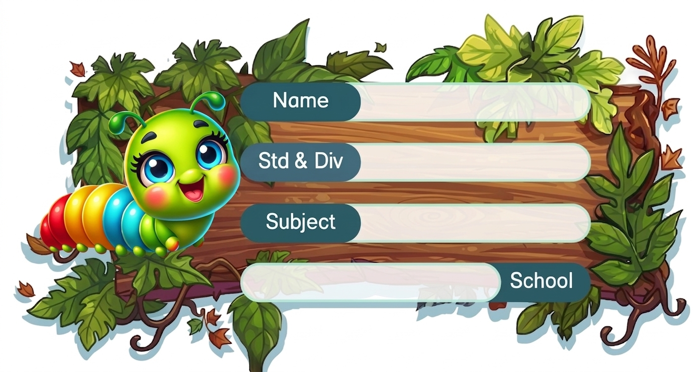 Rectangle shape Colourful worm theme Labels for Kids - 10 Labels