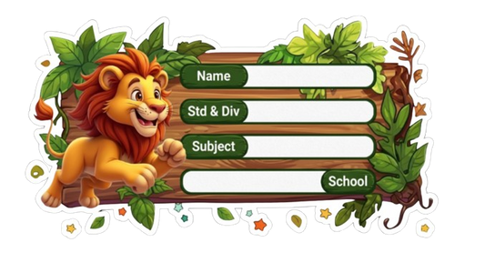 Die Cut Model  - Jumping Lion theme Labels for Kids - 10 Labels