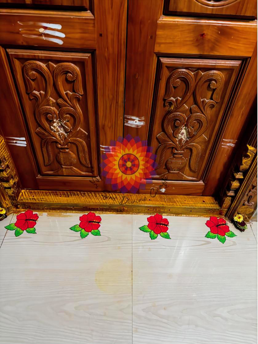 Hibiscus readymade rangoli design for Diwali and pooja rooms