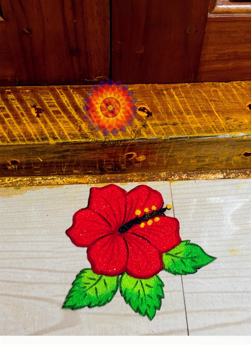 Colorful flower design on a tiled floor background