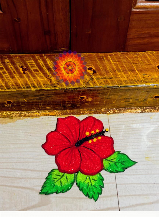 Colorful flower design on a tiled floor background