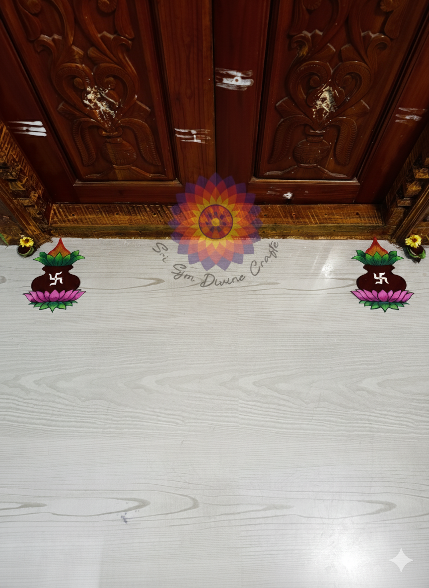 Kalasam with lotus readymade rangoli design for festivals and pooja rooms