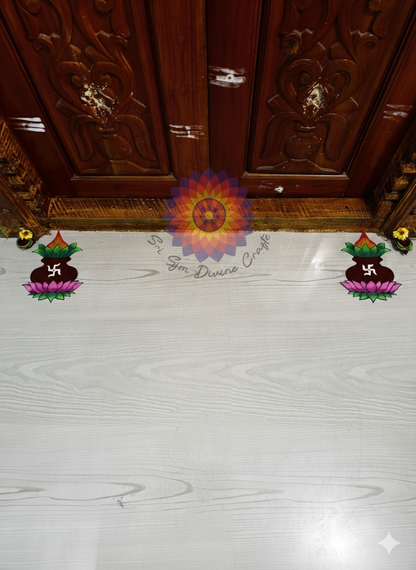 Kalasam with lotus readymade rangoli design for festivals and pooja rooms