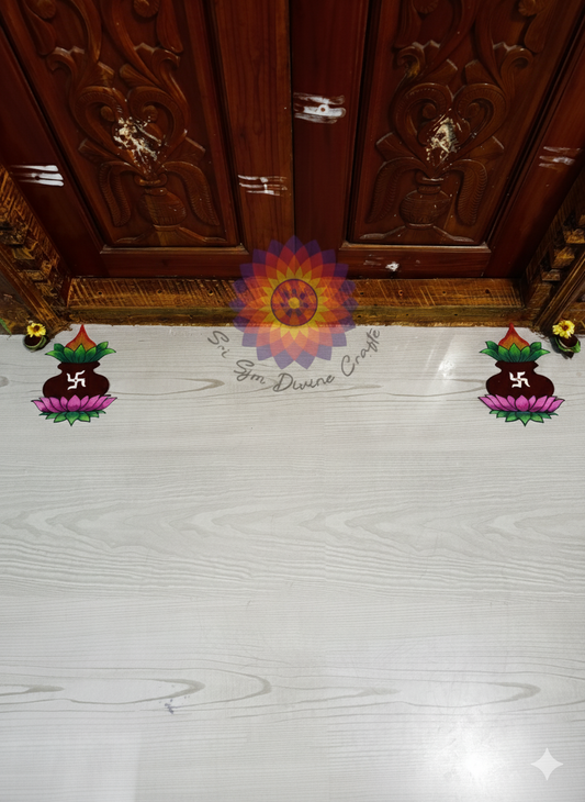 Kalasam with lotus readymade rangoli design for festivals and pooja rooms