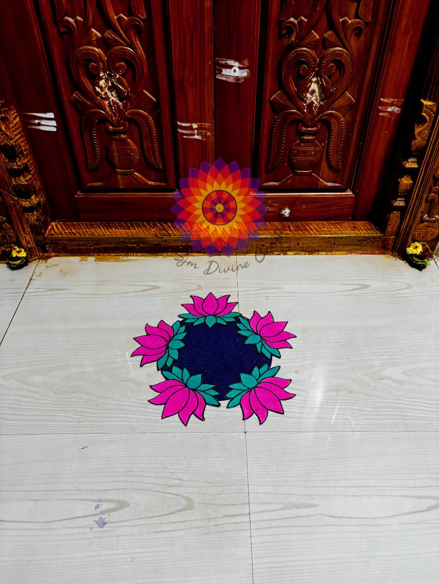 Lotus combo readymade rangoli (5 lotus + 1 round mat) for festive décor