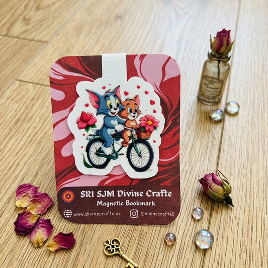 Tom & Jerry Bicycle Magnetic Bookmark | Romantic Valentine Gift | Cute Cartoon Bookmark